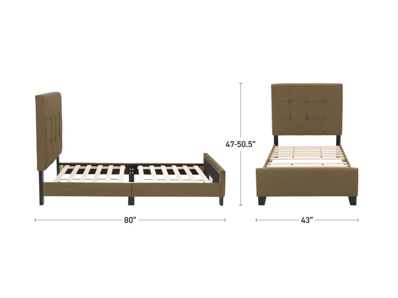 Clay Twin / Single Panel Bed Ellery Collection measurements diagram by CorLiving