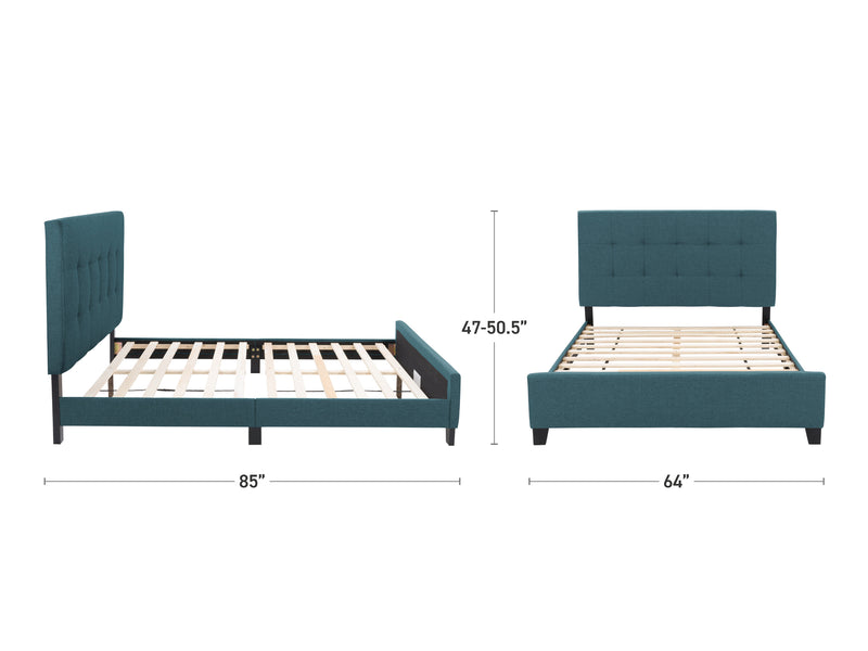 Blue Queen Panel Bed Ellery Collection measurements diagram by CorLiving