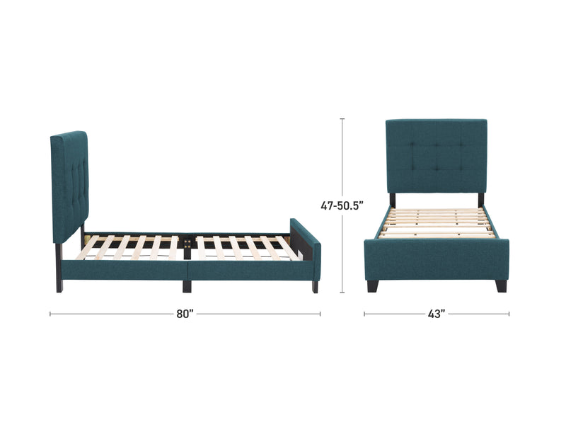 Blue Twin / Single Panel Bed Ellery Collection measurements diagram by CorLiving
