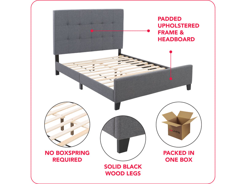 grey Double / Full Panel Bed Ellery Collection infographic by CorLiving