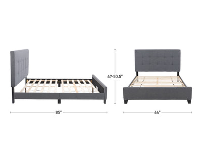 grey Queen Panel Bed Ellery Collection measurements diagram by CorLiving#color_ellery-grey