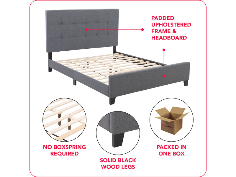 grey Queen Panel Bed Ellery Collection infographic by CorLiving