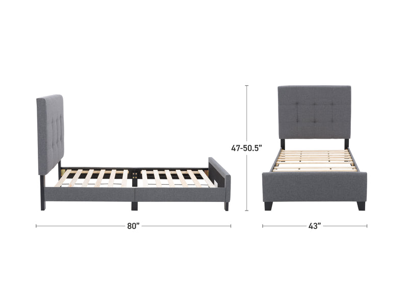 grey Twin / Single Panel Bed Ellery Collection measurements diagram by CorLiving