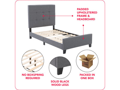 grey Twin / Single Panel Bed Ellery Collection infographic by CorLiving#color_ellery-grey