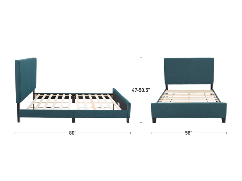 Blue Contemporary Double / Full Bed Juniper Collection measurements diagram by CorLiving