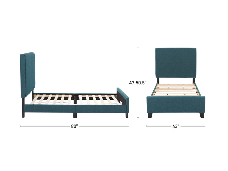 Blue Contemporary Twin / Single Bed Juniper Collection measurements diagram by CorLiving