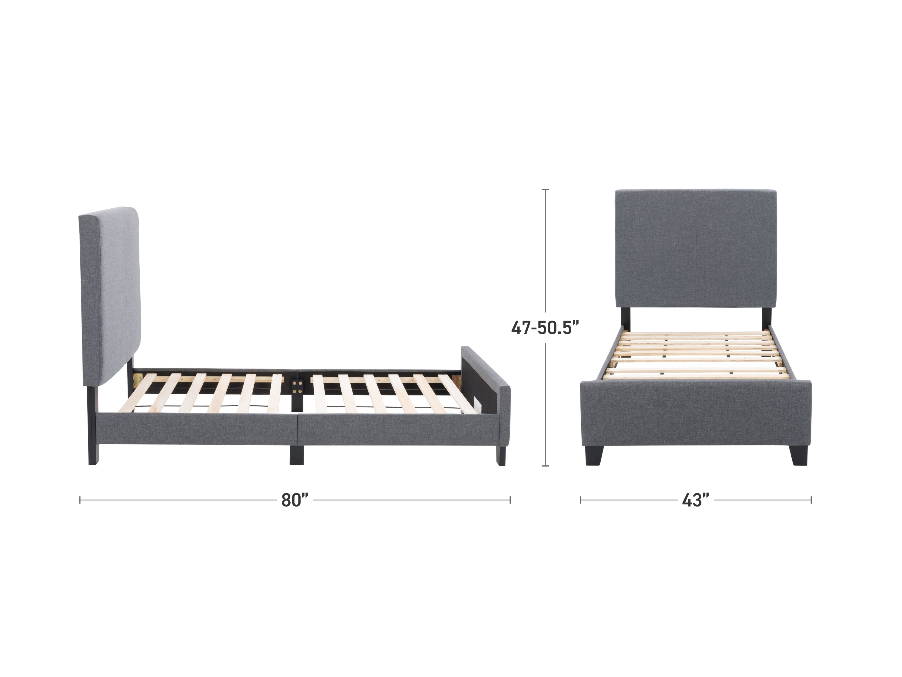 grey Contemporary Twin / Single Bed Juniper Collection measurements diagram by CorLiving#color_juniper-grey