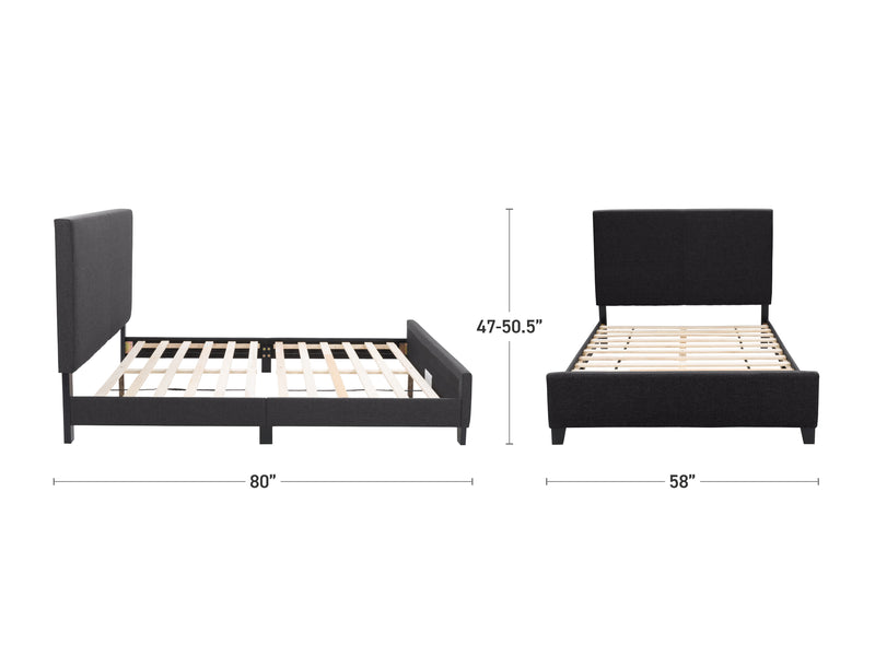 charcoal Contemporary Double / Full Bed Juniper Collection measurements diagram by CorLiving
