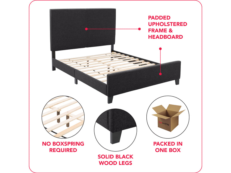 charcoal Contemporary Double / Full Bed Juniper Collection infographic by CorLiving