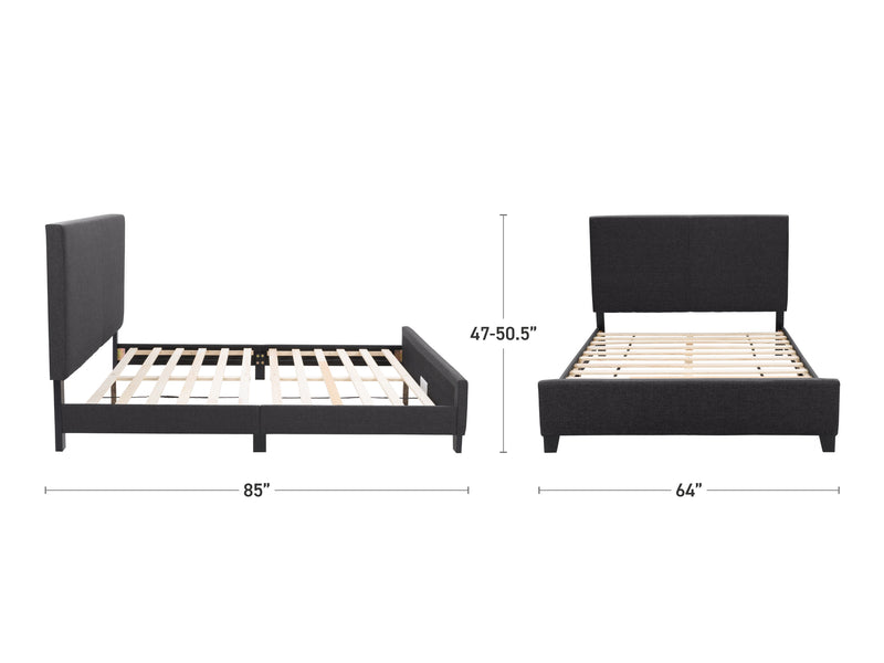 charcoal Contemporary Queen Bed Juniper Collection measurements diagram by CorLiving