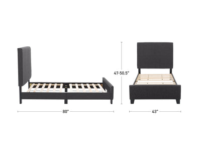 charcoal Contemporary Twin / Single Bed Juniper Collection measurements diagram by CorLiving#color_juniper-charcoal