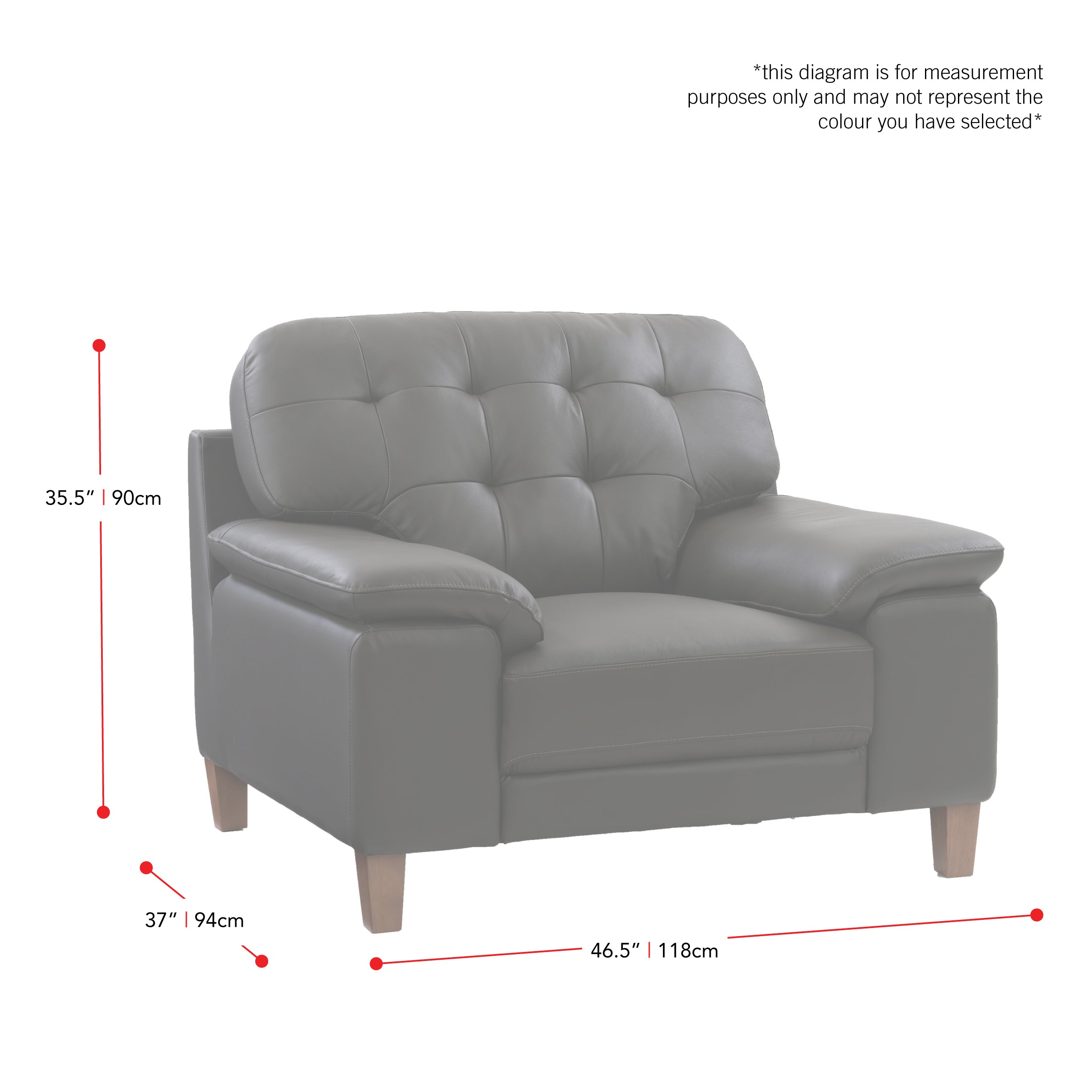 medium grey fabric Oversized Armchair Burnaby Collection measurements diagram by CorLiving#color_medium-grey-fabric