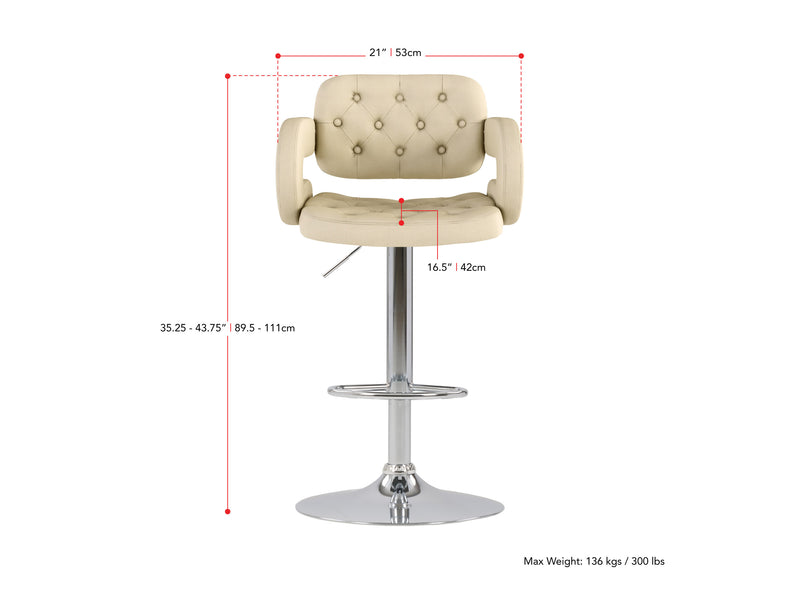 light beige Bar Stools with Arms Set of 2 Jude Collection measurements diagram by CorLiving