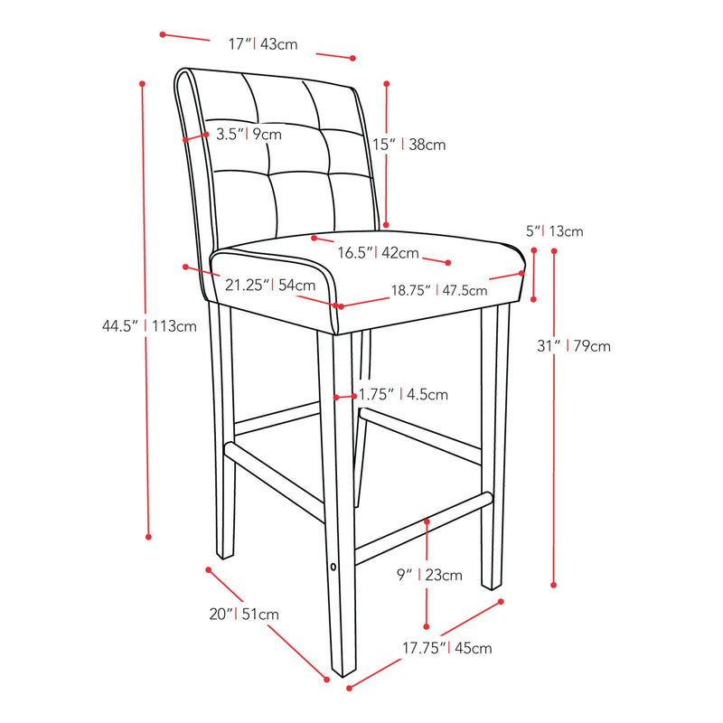 black Bar Height Bar Stool Antonio Collection measurements diagram by CorLiving