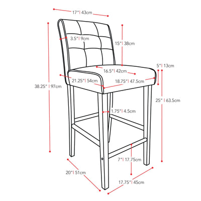 black Counter Height Bar Stool Antonio Collection measurements diagram by CorLiving#color_black