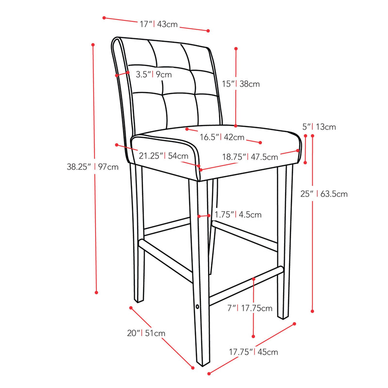 brown Brown Bar Stool Counter Height Antonio Collection measurements diagram by CorLiving