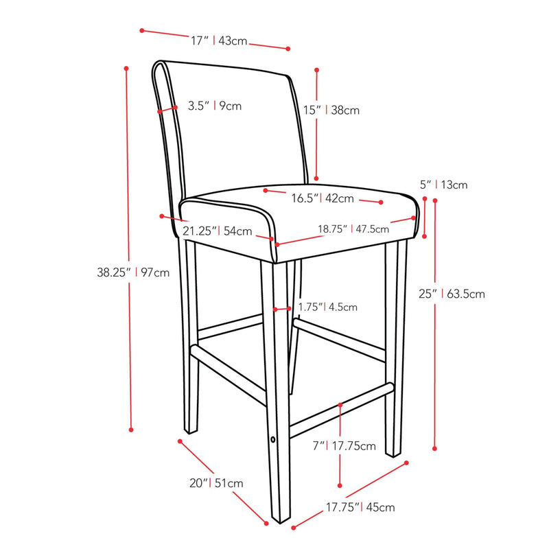 black Wooden Bar Stool Counter Height Ira Collection measurements diagram by CorLiving