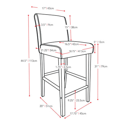 white Wooden Bar Stool Bar Height Ira Collection measurements diagram by CorLiving#color_white