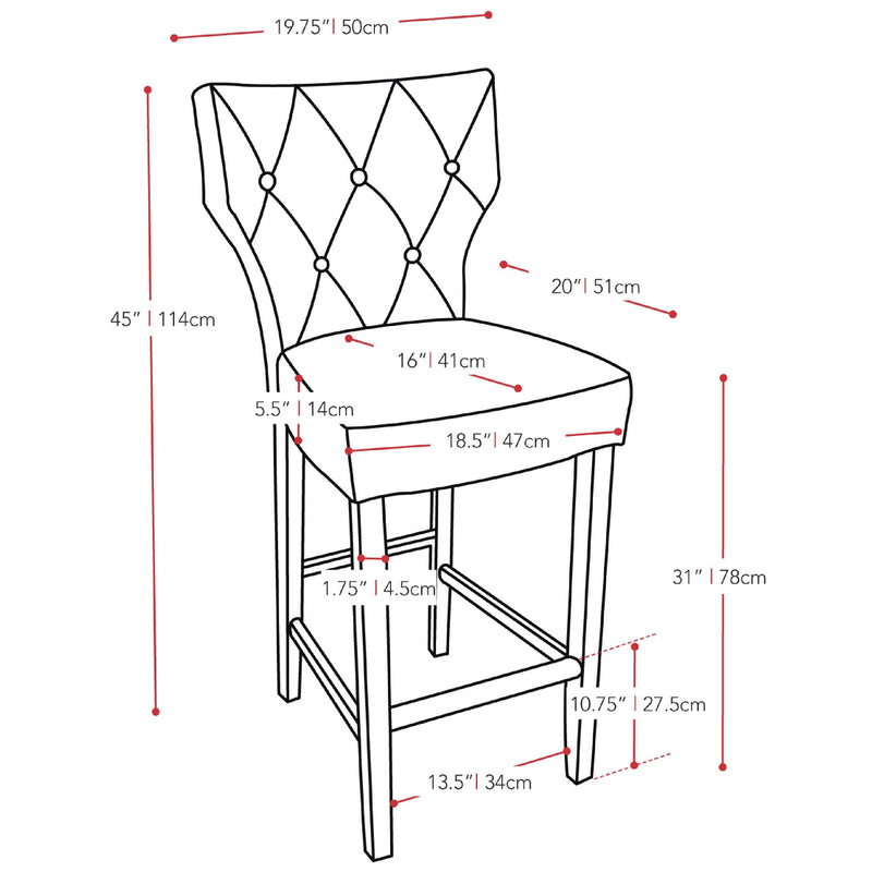 black Bar Stools with Backs Set of 2 CorLiving Collection measurements diagram by CorLiving