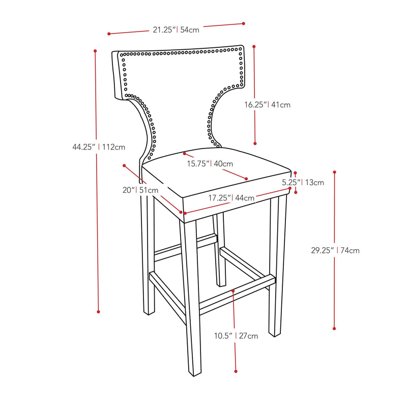 red Bar Height Bar Stools Set of 2 Aiden Collection measurements diagram by CorLiving