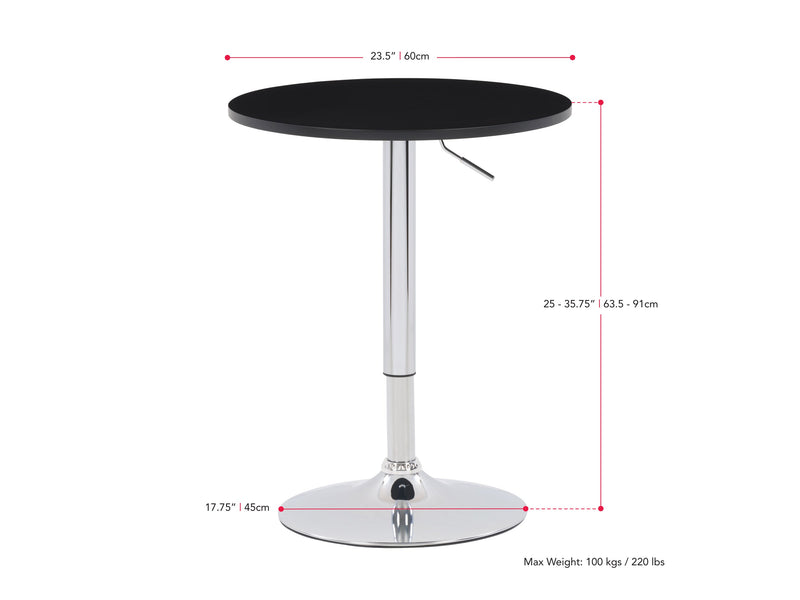 black Adjustable Height Black Bar Table Maya Collection measurements diagram by CorLiving
