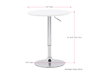 white Adjustable Height Round Bar Table Maya Collection measurements diagram by CorLiving#color_white