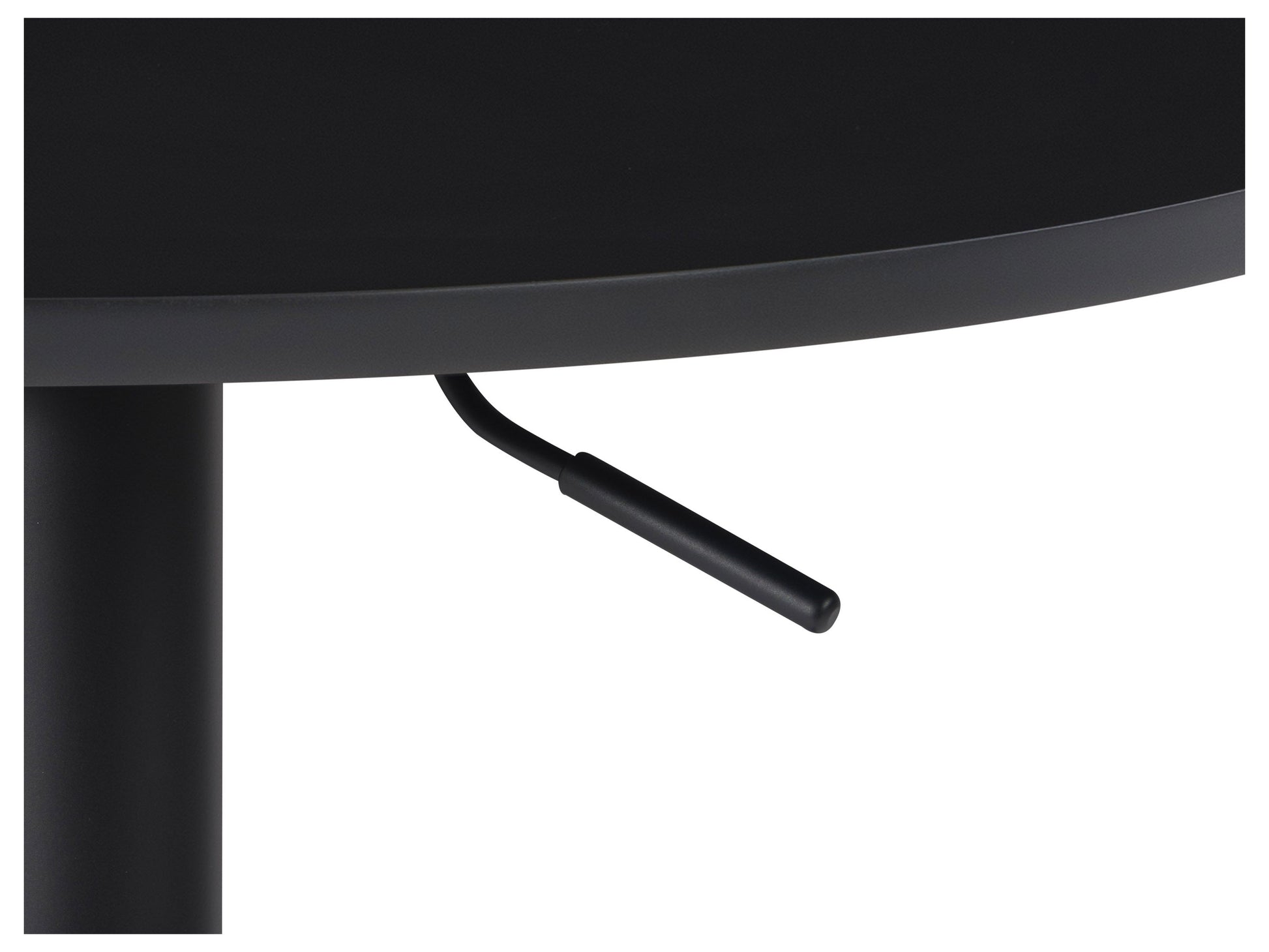 Black adjustable-height bar table with a sleek round top, sturdy metal base, and modern design. Ideal for contemporary kitchens, home bars, or dining areas.