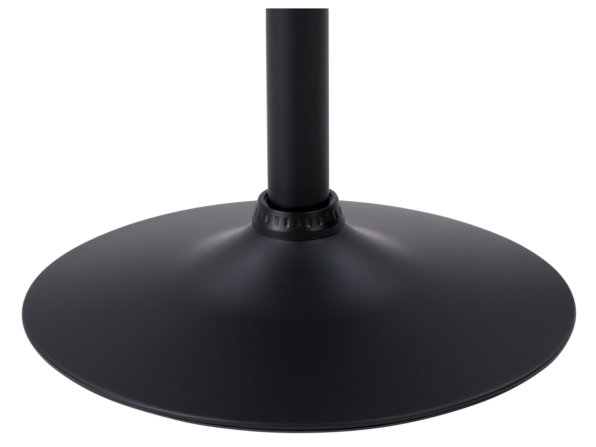 Adjustable black bar table with sleek metal frame, round wooden top, and hydraulic lift mechanism for customizable height. Ideal for modern kitchens, home bars, or dining areas.