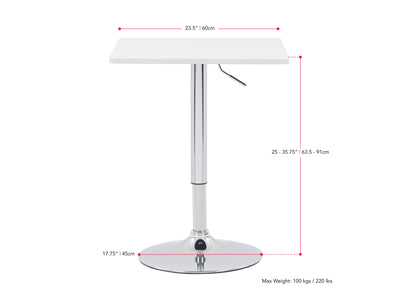 white Adjustable Height Square Bar Table Maya Collection measurements diagram by CorLiving#color_white