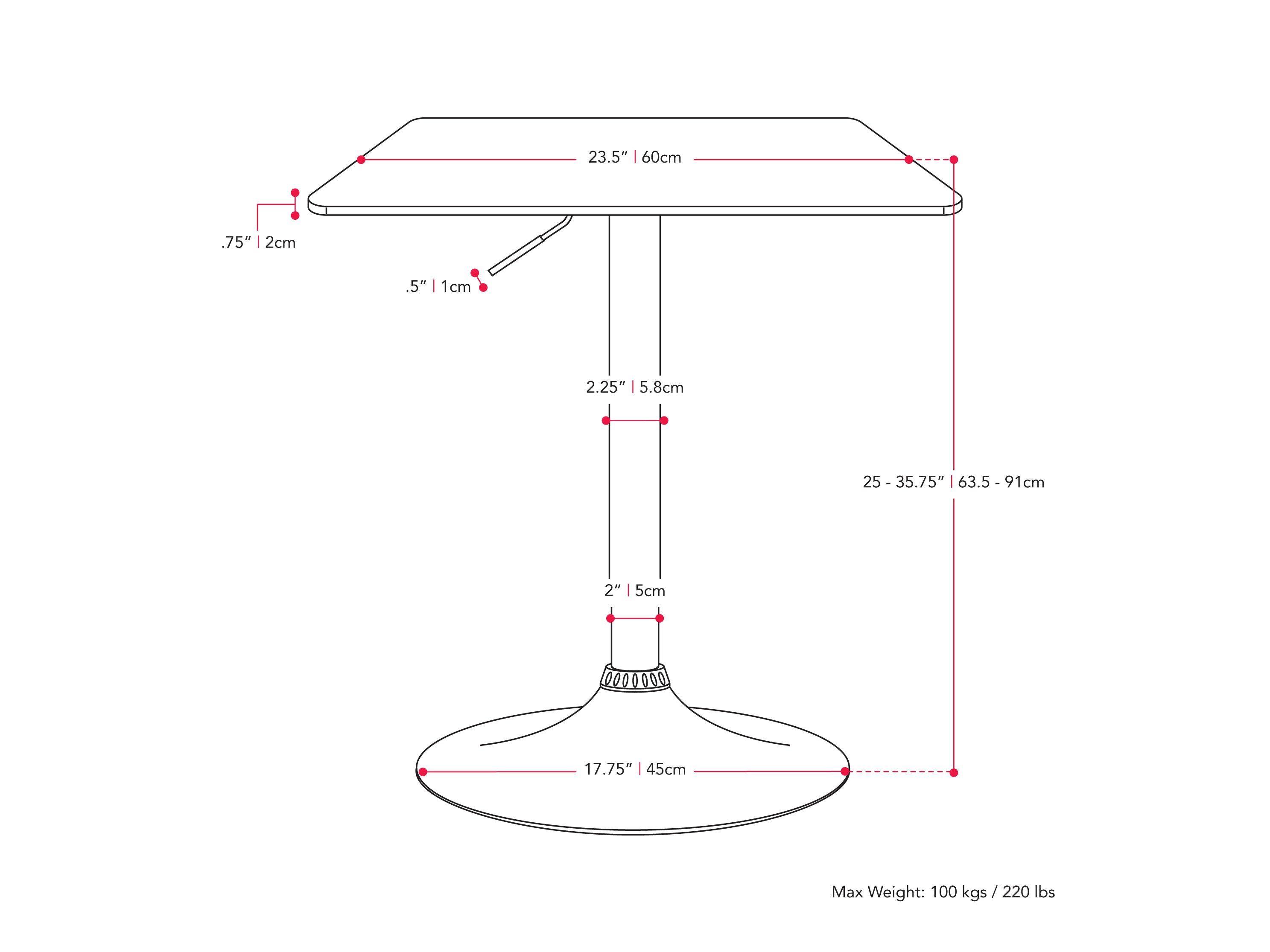 black Adjustable Height Square Bar Table Maya Collection measurements diagram by CorLiving#color_black-and-black