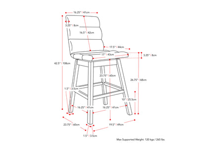 dark grey and brown Wood Bar Stools Set of 2 Lilibet Collection measurements diagram by CorLiving#color_dpt-dark-grey