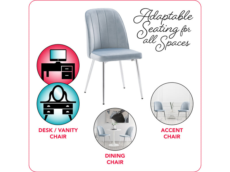 blue Velvet Dining Room Chairs, Set of 2 Noelle Collection infographic by CorLiving