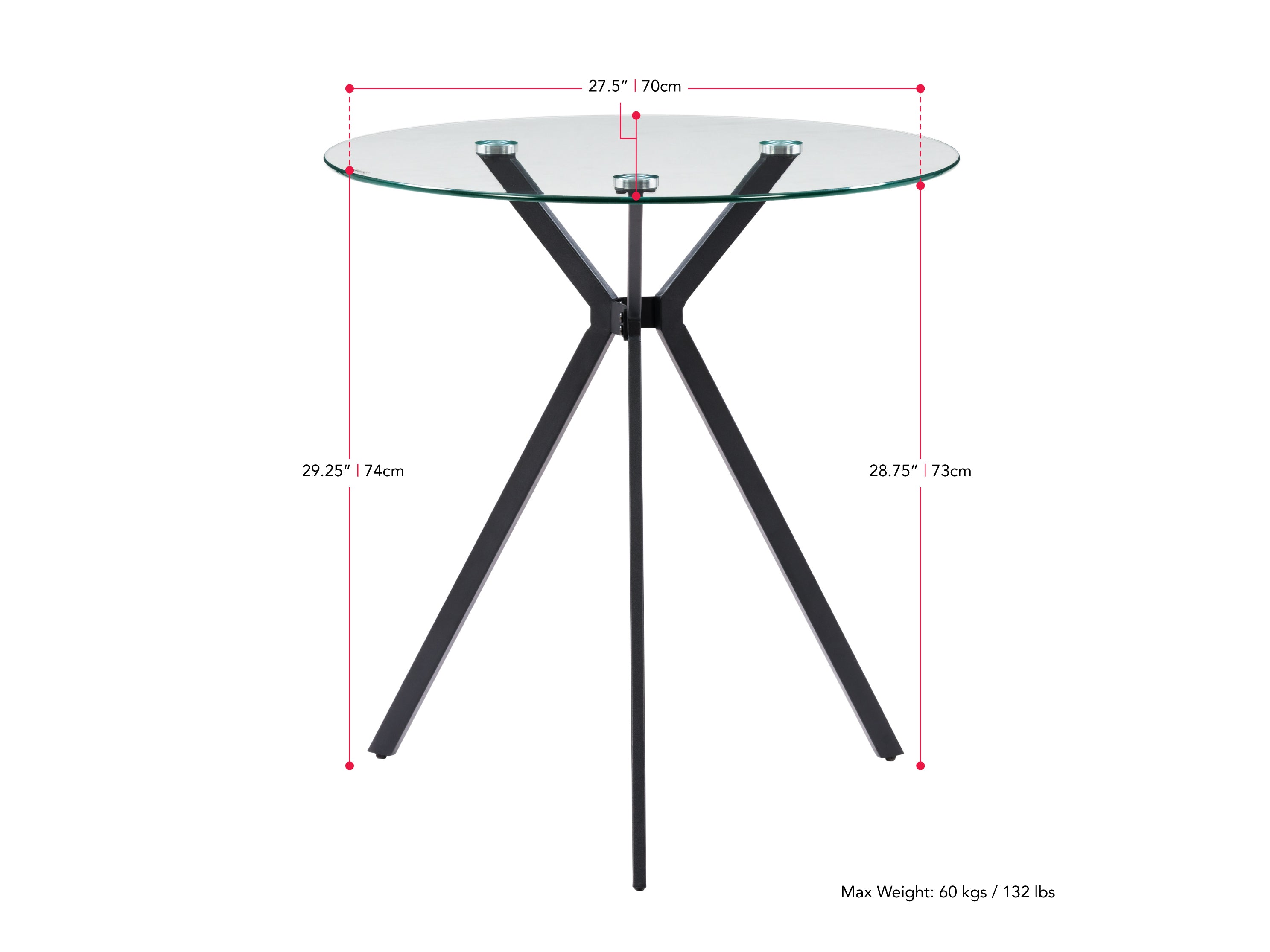 Glass Bistro Table Eliana Collection measurements diagram by CorLiving#color_black