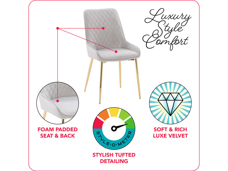 light grey Luxury Velvet Dining Chairs, Set of 2 Nia Collection infographic by CorLiving