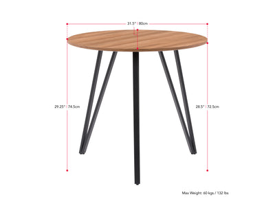 brown Small Round Dining Table Ezra Collection measurements diagram by CorLiving#color_brown