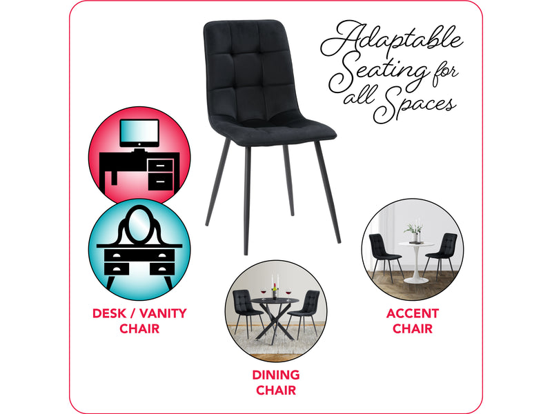 black Velvet Upholstered Dining Chairs, Set of 2 Nash Collection infographic by CorLiving