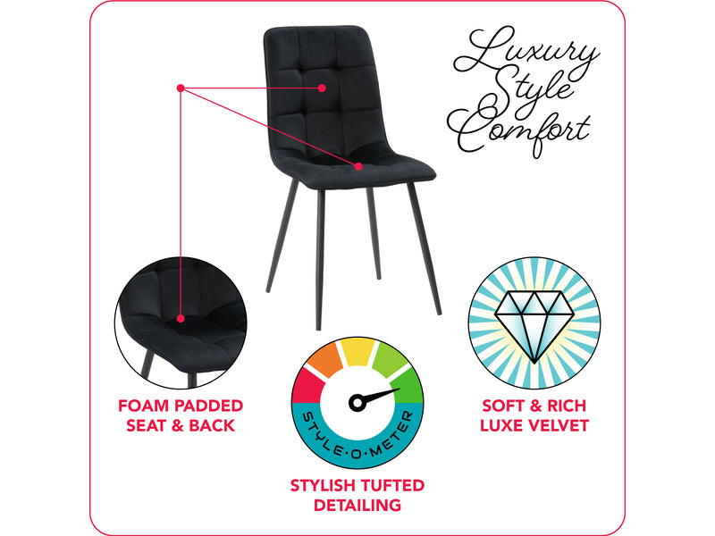 black Velvet Upholstered Dining Chairs, Set of 2 Nash Collection infographic by CorLiving