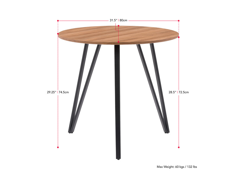 black Round Dining Table Set, 5pc Ezra Collection measurements diagram by CorLiving