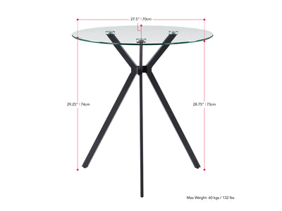black 5pc Glass Dining Table Set Eliana Collection measurements diagram by CorLiving#color_eliana-black