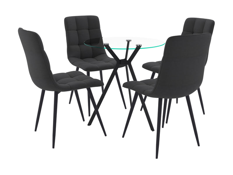 black 5pc Glass Dining Table Set Eliana Collection product image by CorLiving