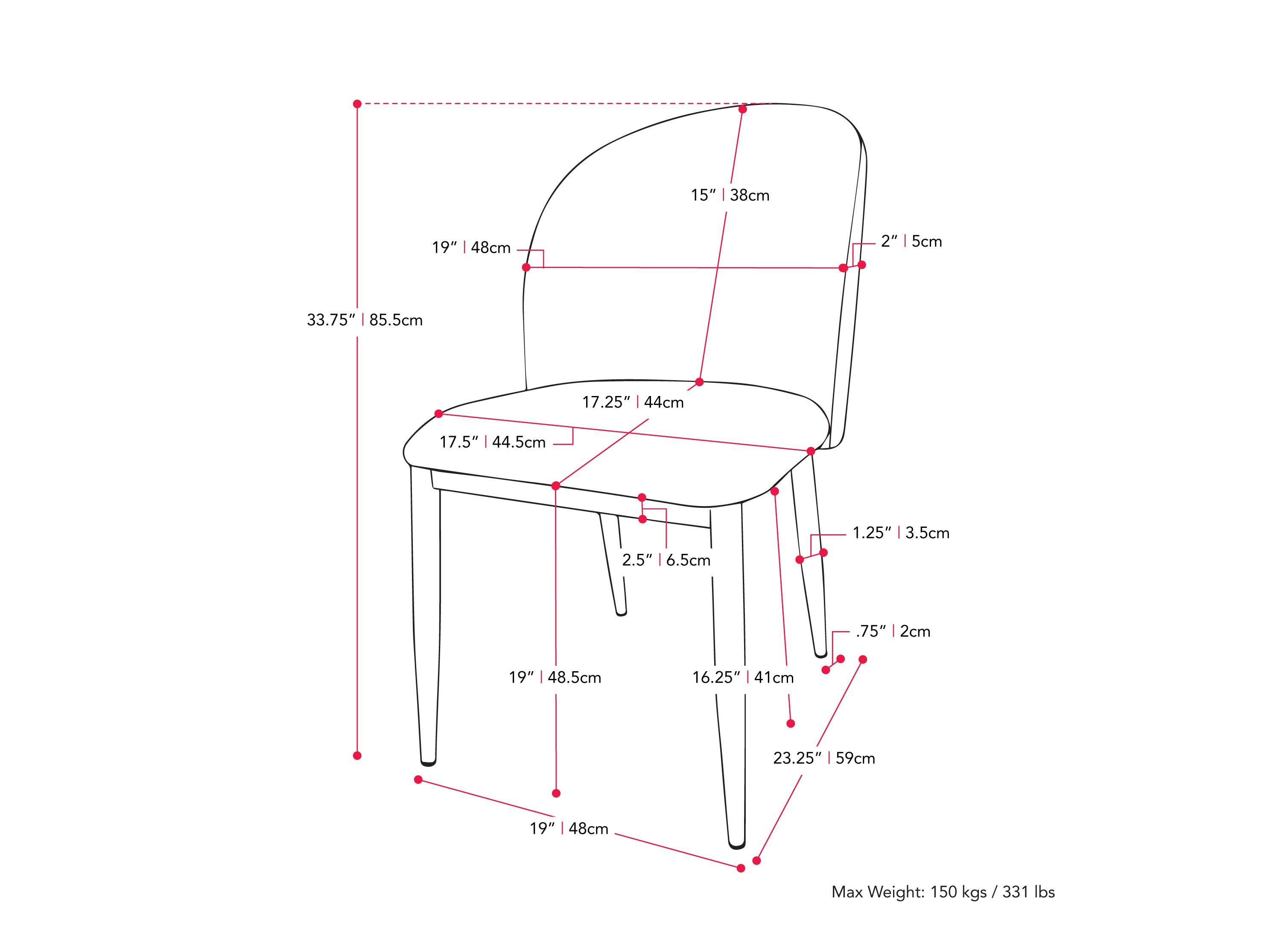 grey Curved Dining Chairs, Set of 2 Nyla Collection measurements diagram by CorLiving#color_grey