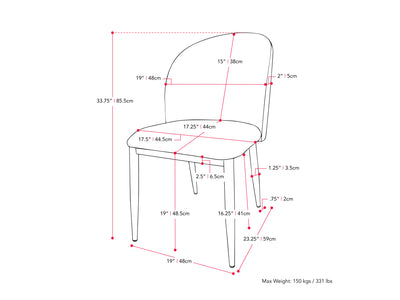 grey Curved Dining Chairs, Set of 2 Nyla Collection measurements diagram by CorLiving#color_grey