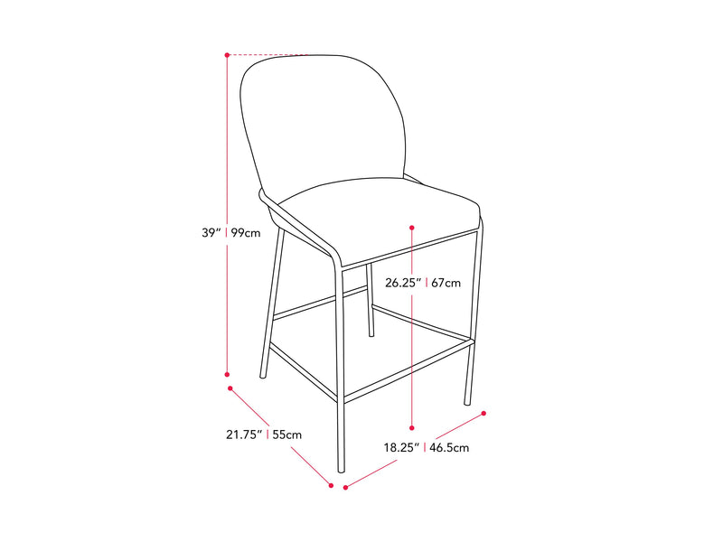 light grey Metal Bar Stool Blakeley Collection measurements diagram by CorLiving