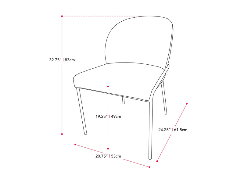 light grey High Back Upholstered Dining Chairs, Set of 2 Blakeley Collection measurements diagram by CorLiving