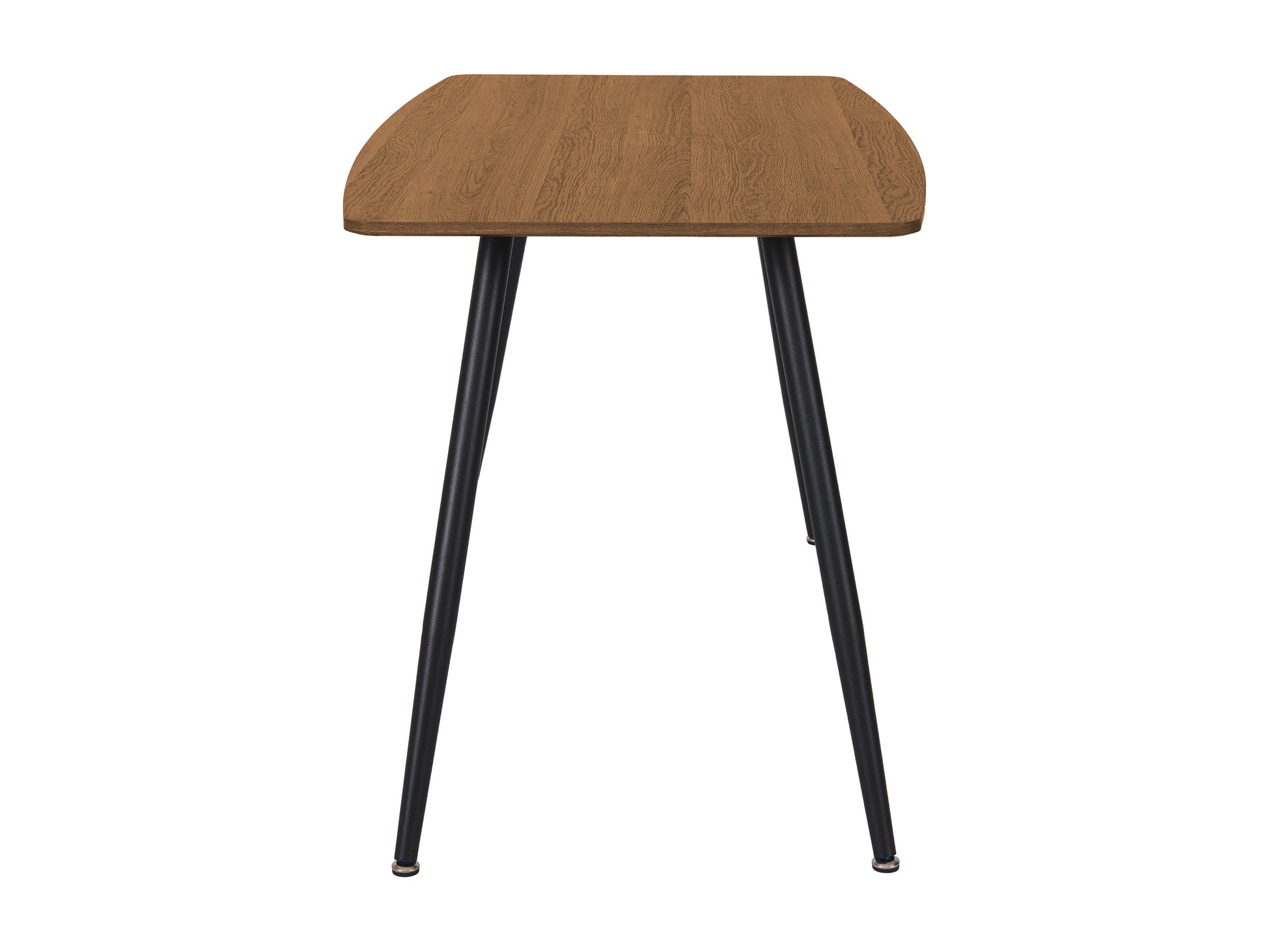 Modern wooden dining table with a sleek black metal frame, rectangular light wood top, and minimalist design, perfect for small spaces and contemporary interiors.