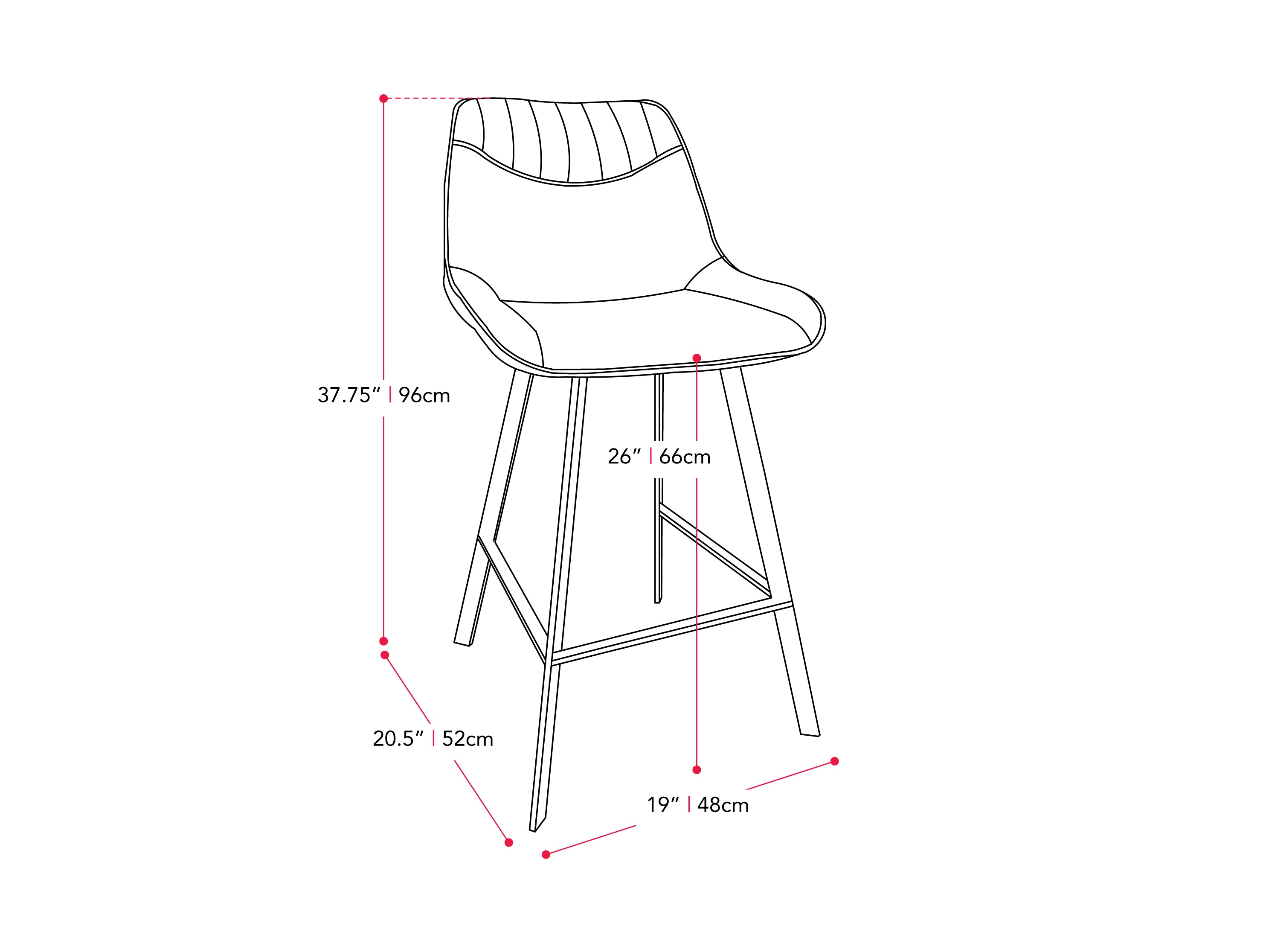 black Farmhouse Bar Stools Set of 2 Christoff Collection measurements diagram by CorLiving#color_black