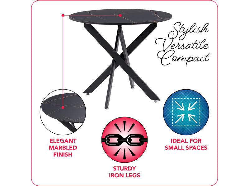 Black Round Dining Table Elliot Collection infographic by CorLiving