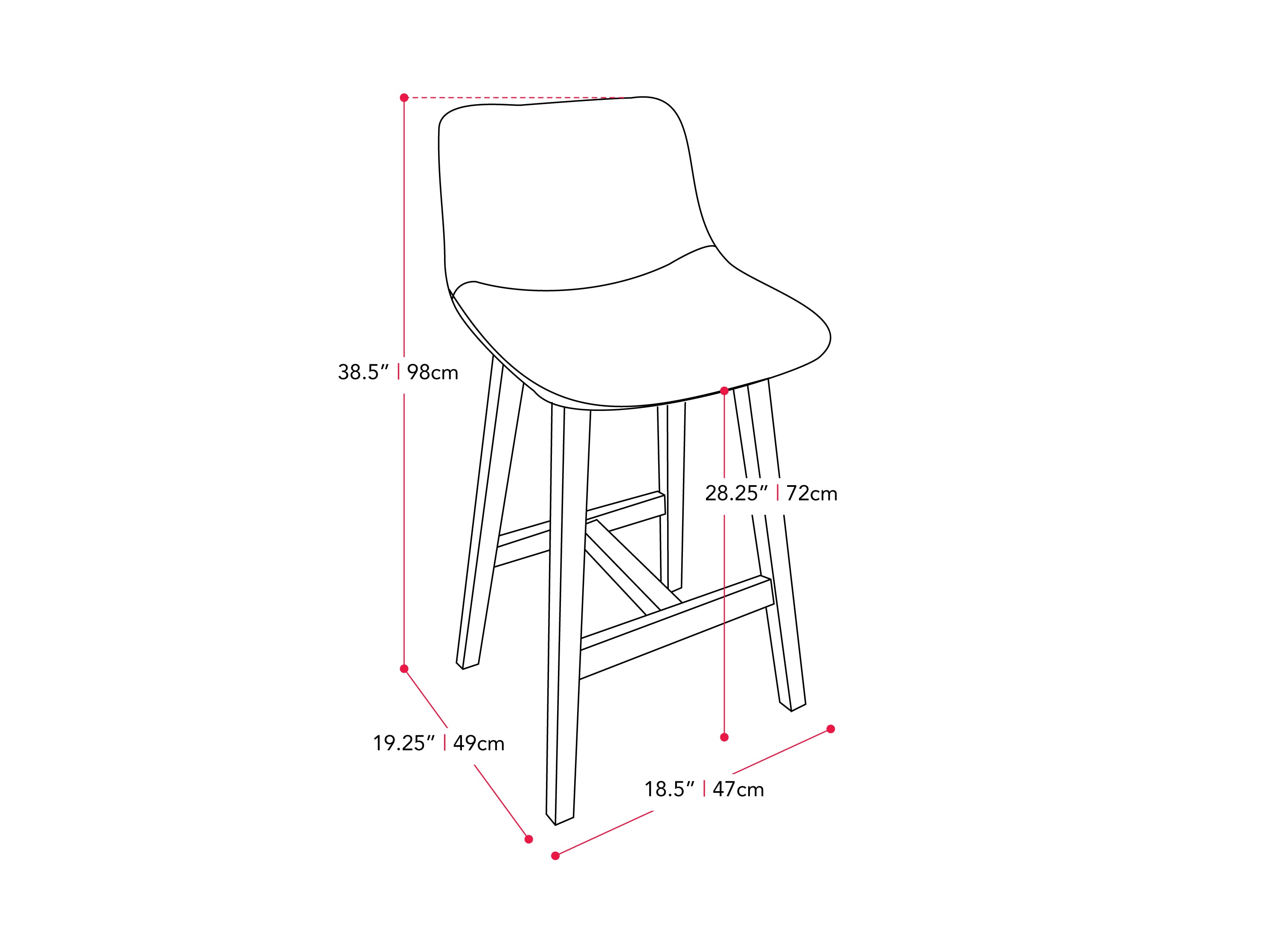 blue Wood Bar Stools Set of 2 Nora Collection measurements diagram by CorLiving#color_blue