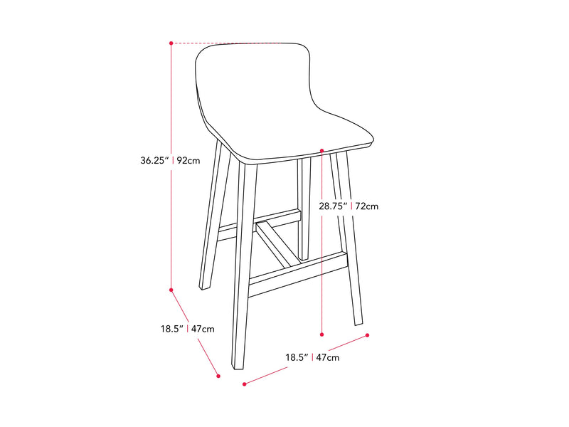 grey Wooden Bar Stools Set of 2 Bennett Collection measurements diagram by CorLiving