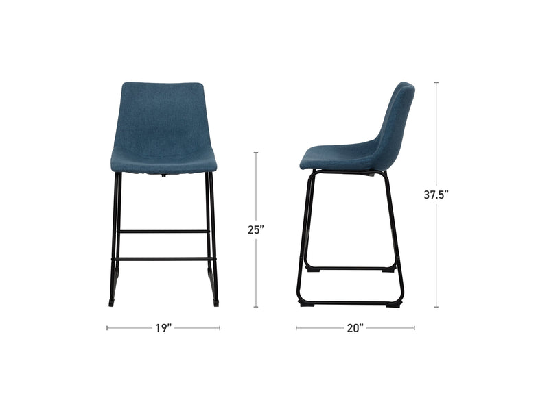 blue Upholstered Bar Stools Asahi Collection measurements diagram by CorLiving